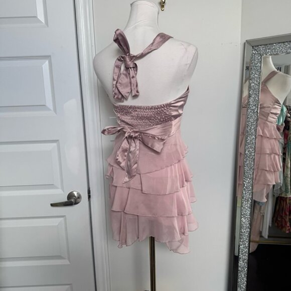Y2K ballet Pink Halter Dress ruffled coquette Fairycore S luxury prairie western - Picture 5 of 6